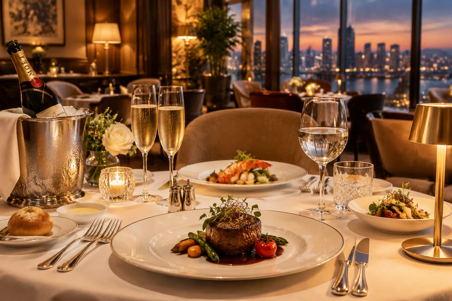 Fine dining table with champagne service