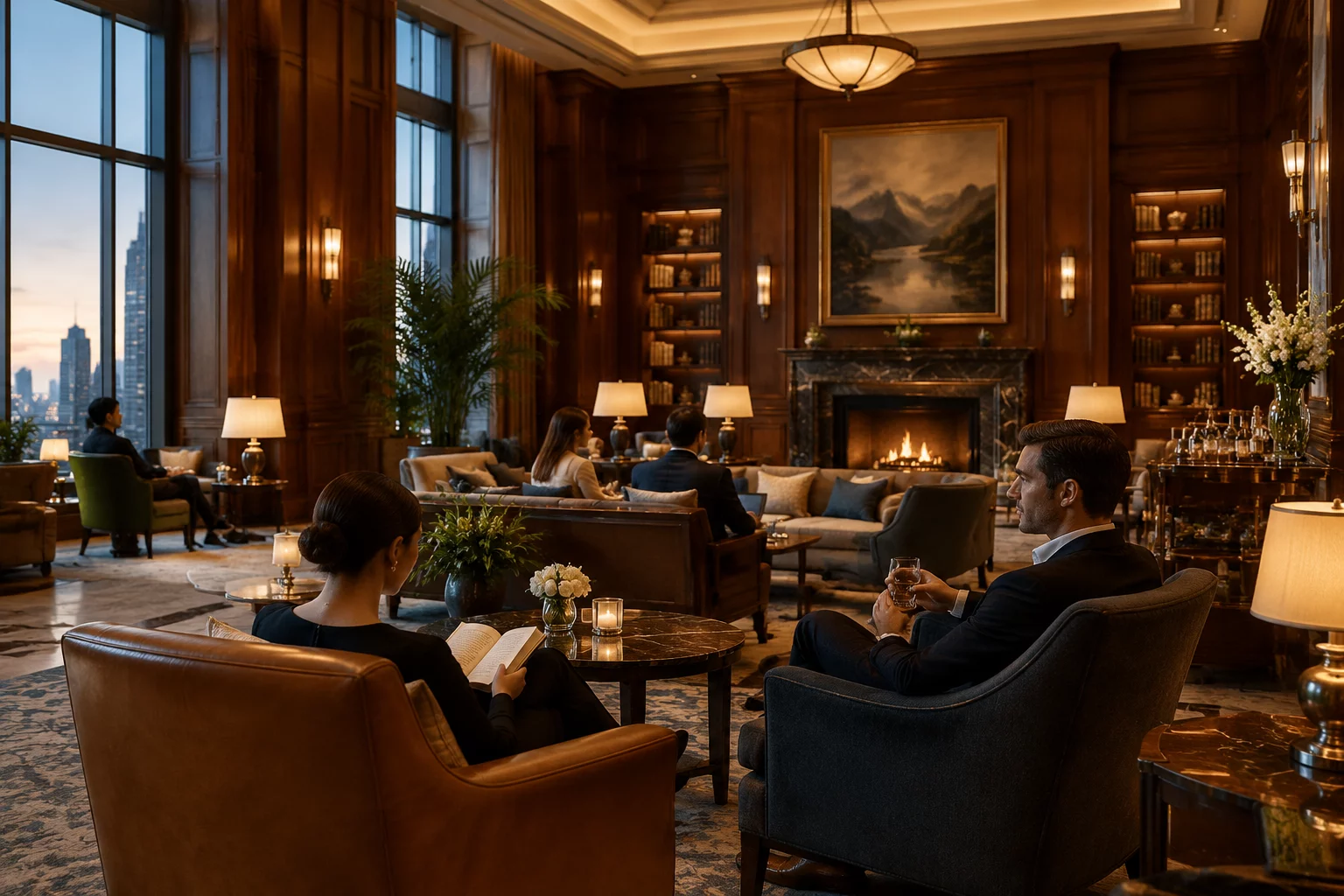 Executive lounge ambiance in upscale hotel