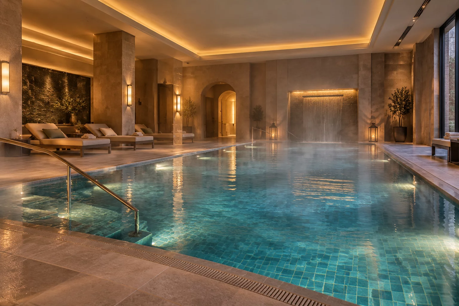 Luxury hotel wellness suite and private hydrotherapy pool