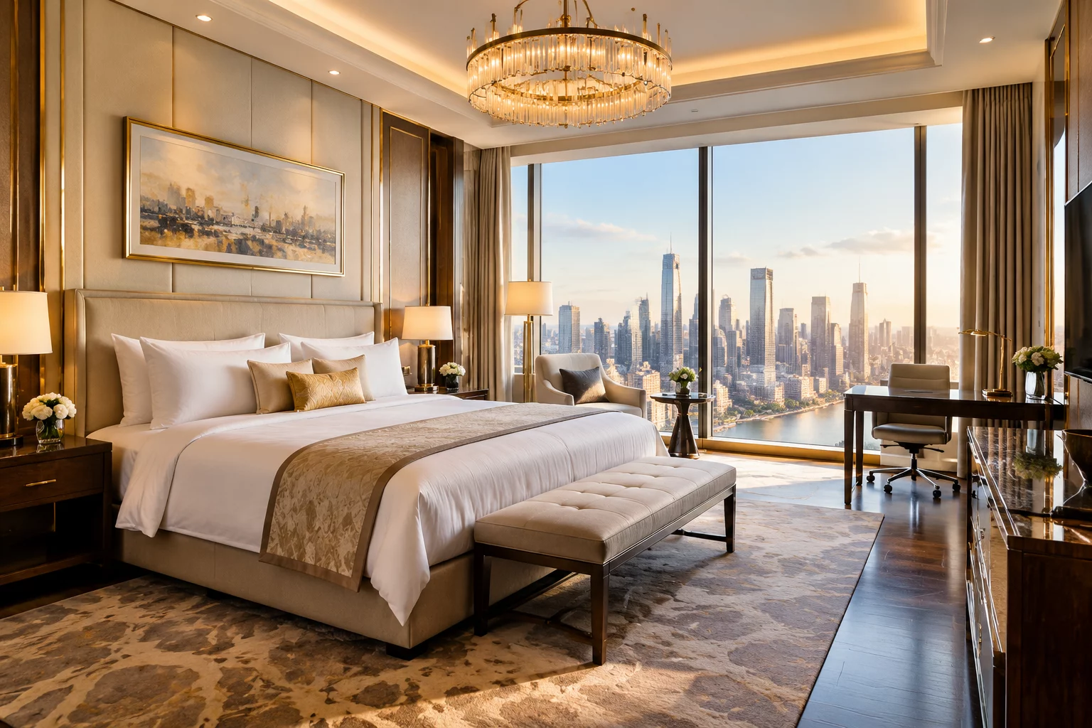 Master luxury suite interior with custom furnishings