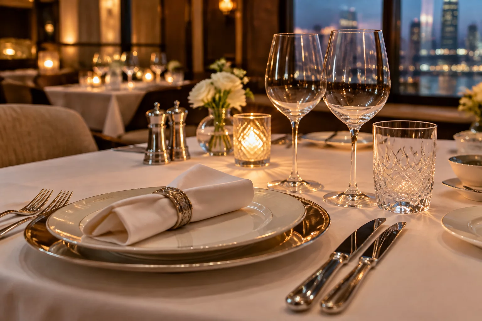 Fine dining restaurant setting in a premier hotel